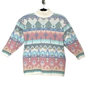 Vintage Cottagecore Kitschy Fair Isle Sweater Mock Neck Pastel Twee Coquette